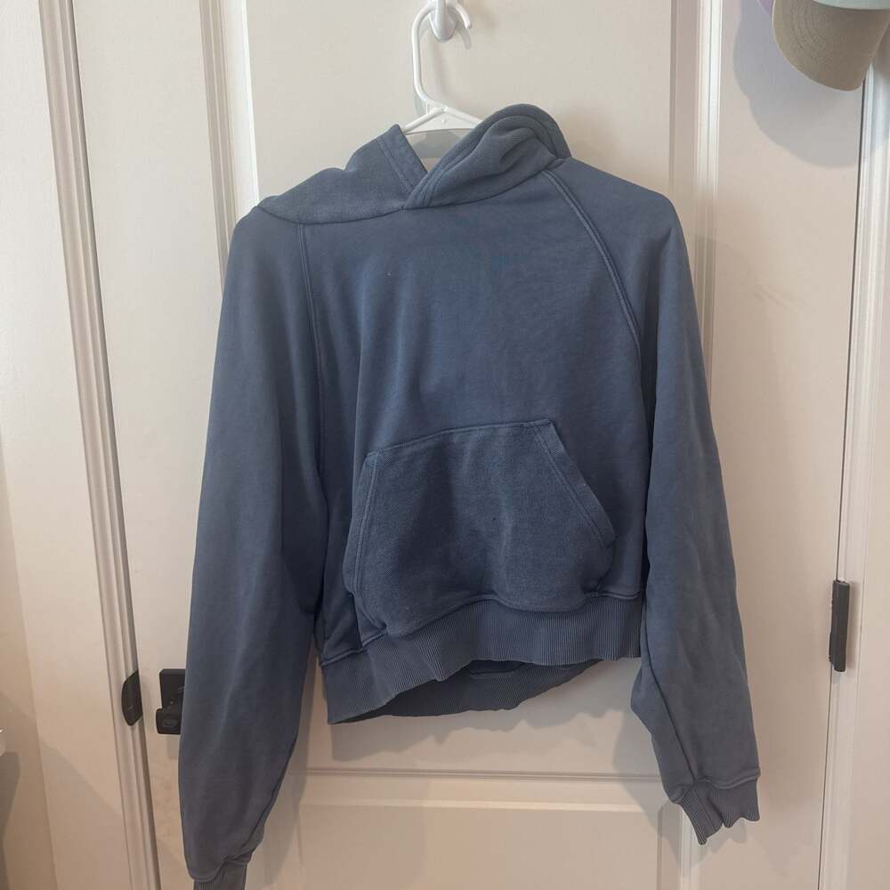 Aerie Women's Cropped Hoodie Blue Ribbed Cotton